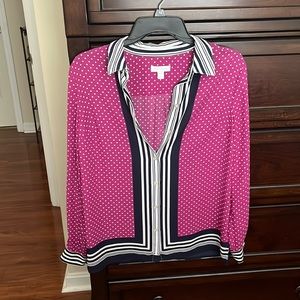 Charter Club magenta polka dot/navy & white striped button down collar blouse